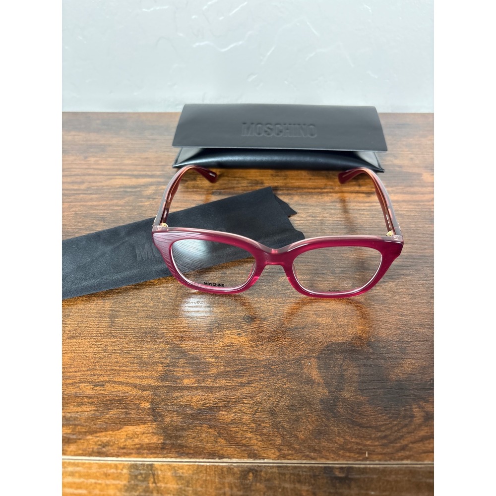 Moschino MOS630 Burgundy Acetate Cat Eye Eyeglass Frames Teddy Bear Logo 140mm